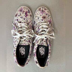 Vans Floral Sneakers Womens 8.5 White Pink Purple Lace Up